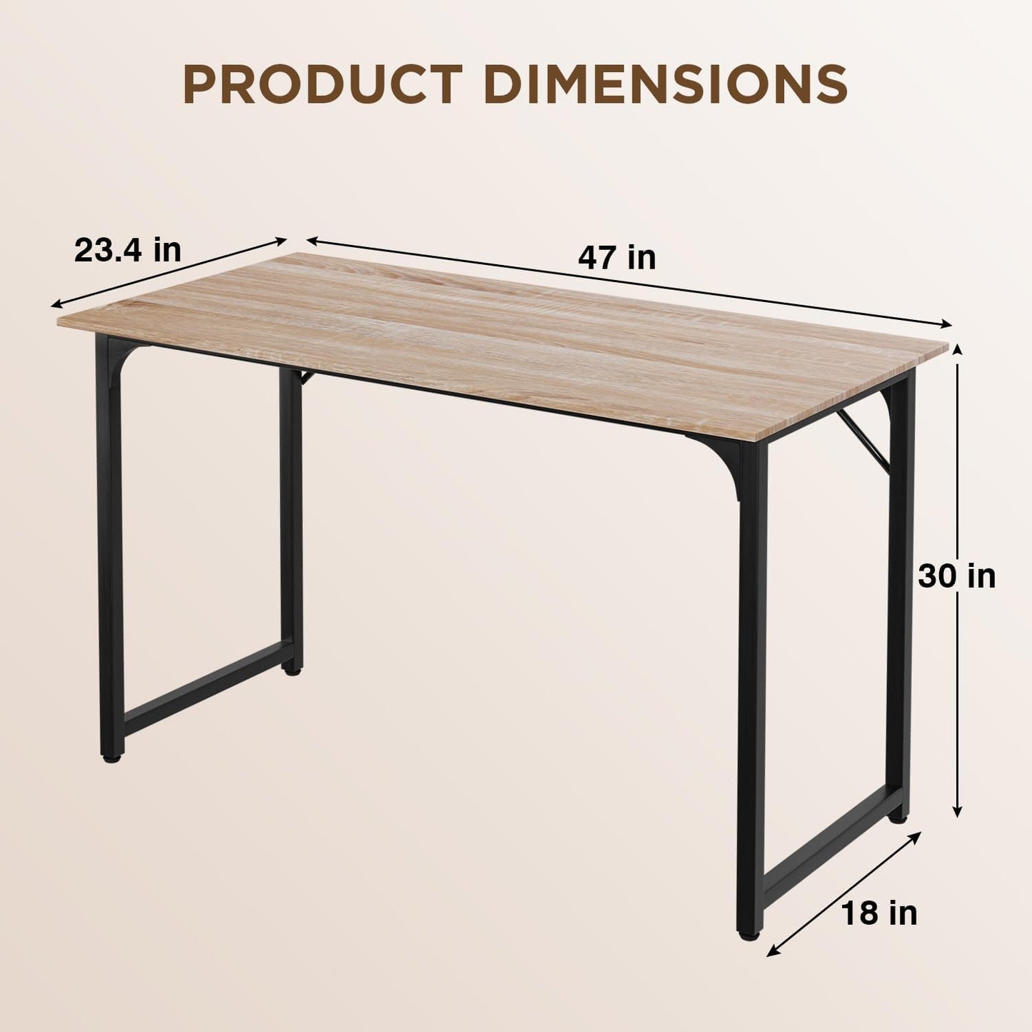 PayLessHere | 47 Inch Computer Desk | Nature | Office Desk with Metal Frame, Adjustable Feet | Water-Resistant, Scratchproof Surface | Sturdy Writing Table for Home Office or Study | Pack of 1