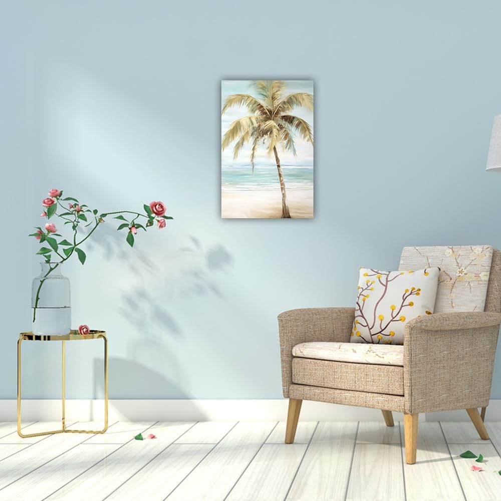 LURENCZH Tropical Beach Canvas Wall Art Seaside Palm Tree Picture Wall Decor Ocean Scenery Painting Prints for Bathroom Decor Framed(Beach-1,20.00" x 30.00")