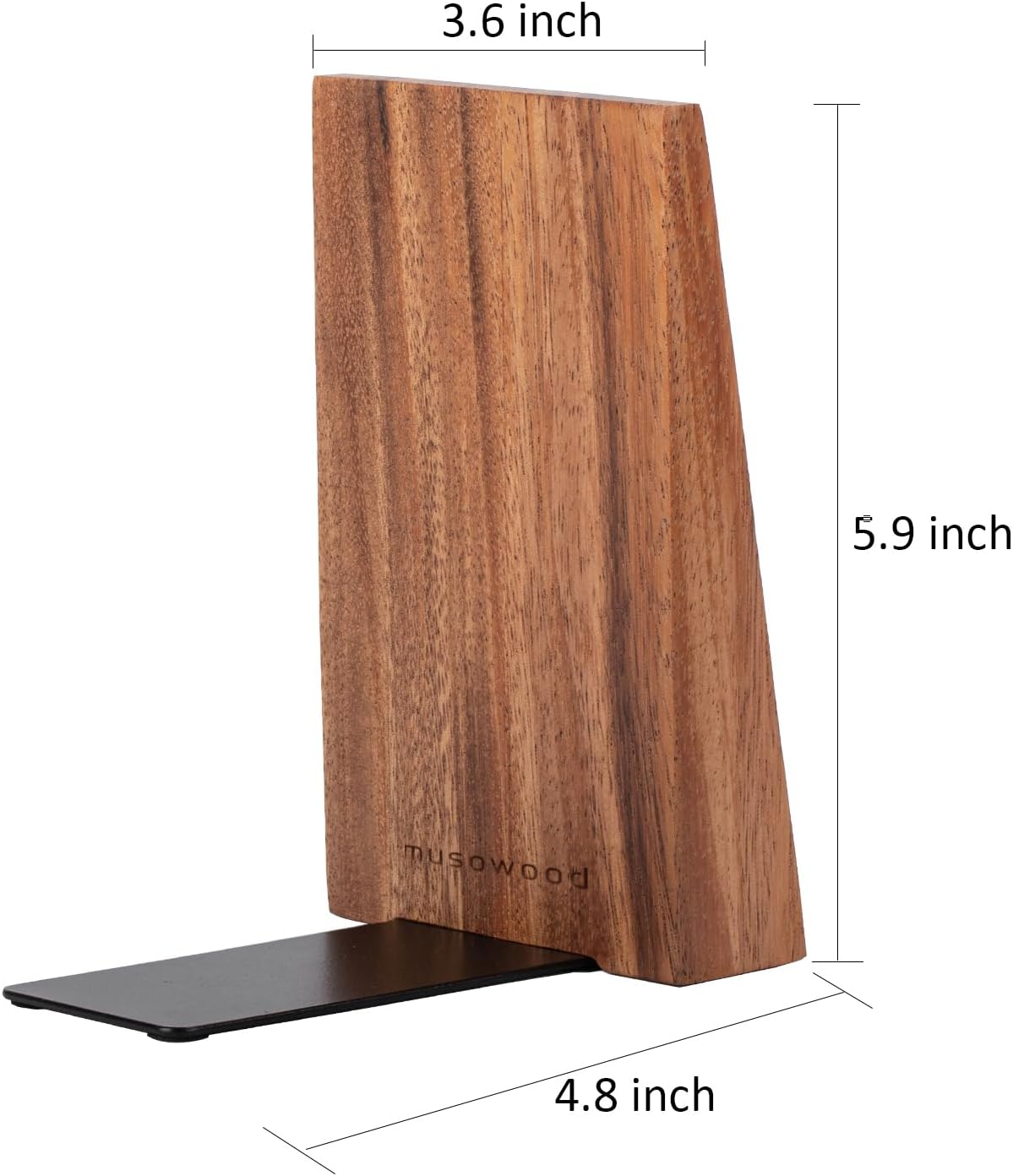 Muso Wood Book Ends, Thickened Wooden Bookends for Heavy Books, Creative Decorative Bookends for Shelves, Non-Skid Book Ends, Handmade Acacia Wood Bookends