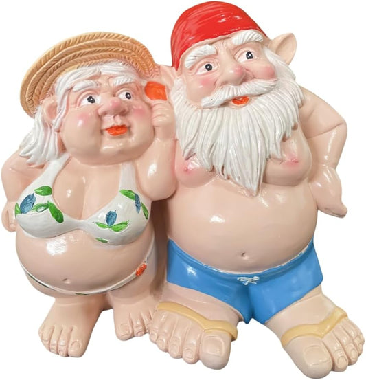 Women Man Double Gnomes Statue, Durable Resin Miniature Garden Gnome Decoration for Indoor Outdoor Decor, Gnome Ornament for House Yard Lawn Terrace Housewarming Halloween Garden Style Decor (A-01)