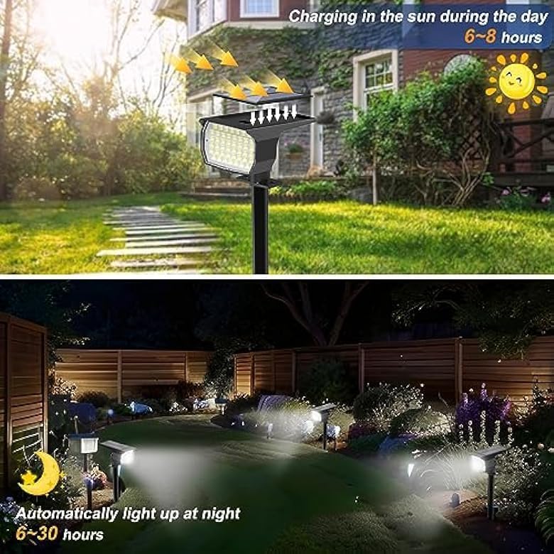 Solar Spot Lights Outdoor Waterproof IP65, 6 Pack Landscape Spotlights with 46 LEDs, 3 Modes Auto On/Off Solar Powered Flood Lights for Outside Pathway, Yard, Garden, Walkway (Cool White)