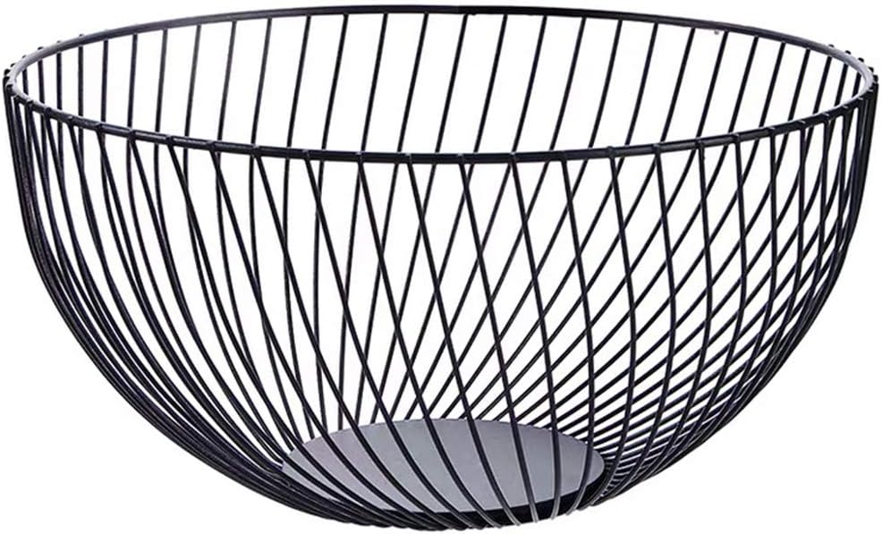 Fruit Basket for Kitchen - Wire Fruit Basket Holder for Lemon, Potato, Onion - Black Countertop Fruit Bowl - 10.2 In (Round B)