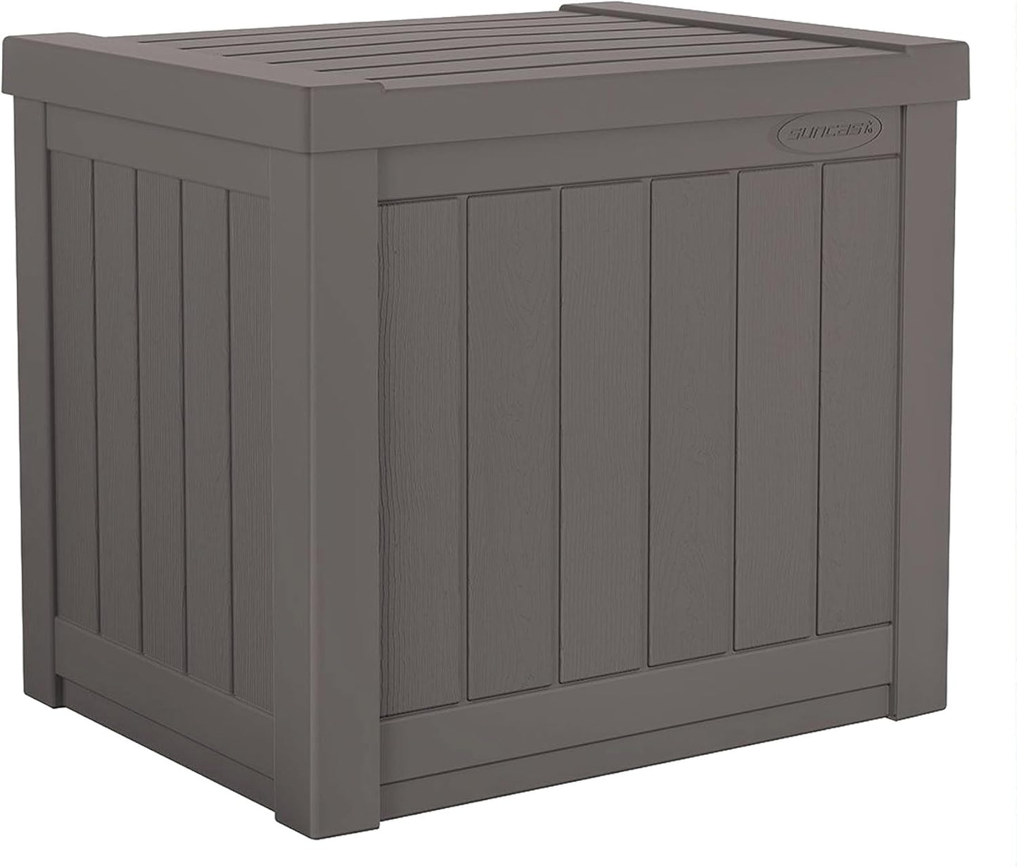 Suncast 22-Gallon Small Deck Box - Lightweight Resin Indoor/Outdoor Storage Container and Seat for Patio Cushions and Gardening Tools - Store Items on Patio, Garage, Yard - Stone Gray, Made in the USA