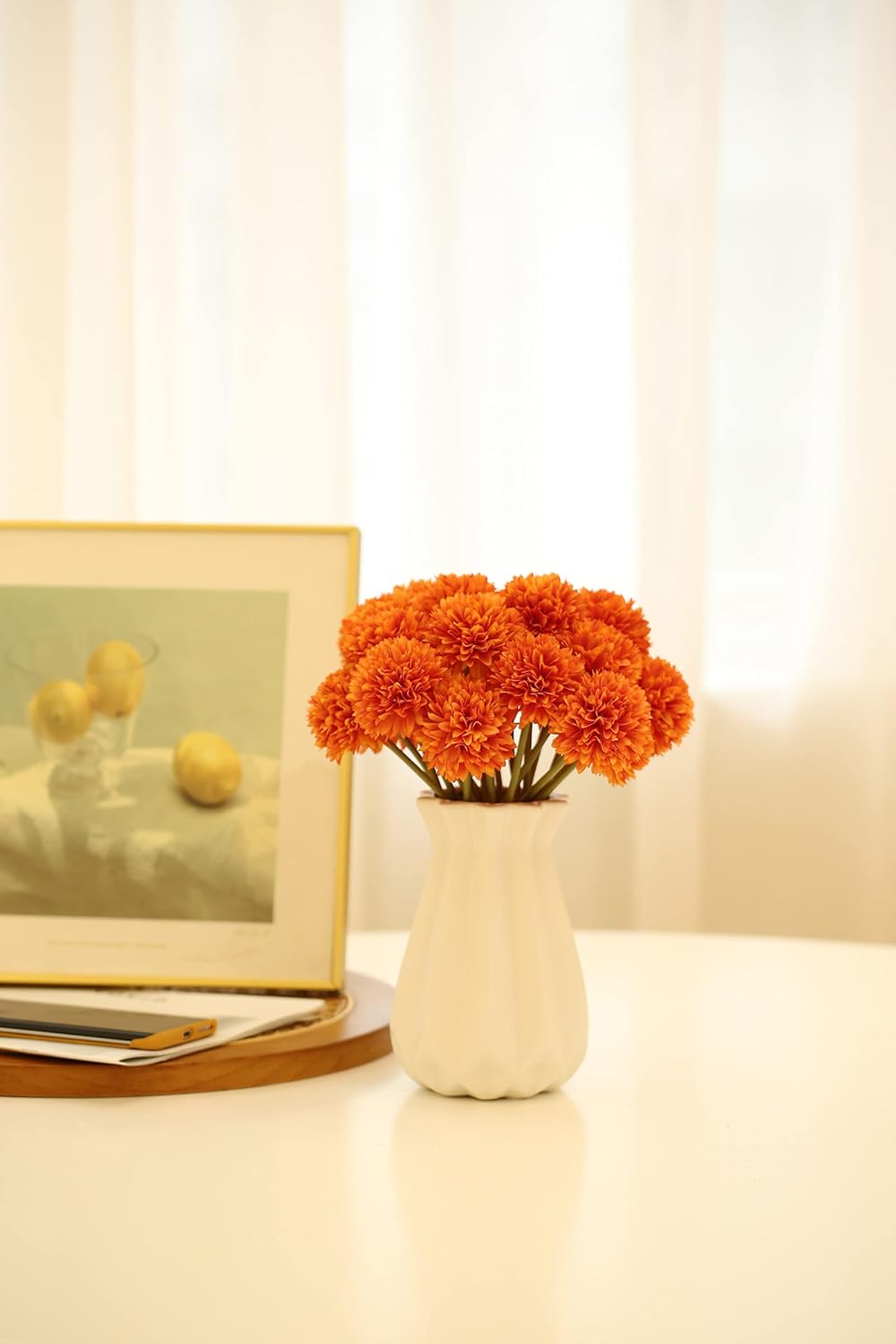 Kimura's Cabin 20Pcs Orange Fake Mums Flowers Artificial Silk Chrysanthemums Faux Ball Flower for Wedding Arrangement Fall Bouquets Home Table Decoration Halloween Decor(Orange)