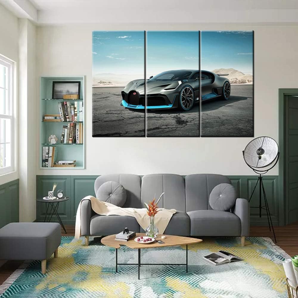 TUMOVO Bugatti Vision Gran Turismo Hypercar Super Car Canvas Print Wall Art Picture Canvas Prints with Frame Home Decor for Livingroom Ready to Hang 40 x 20inch x 3 Panels