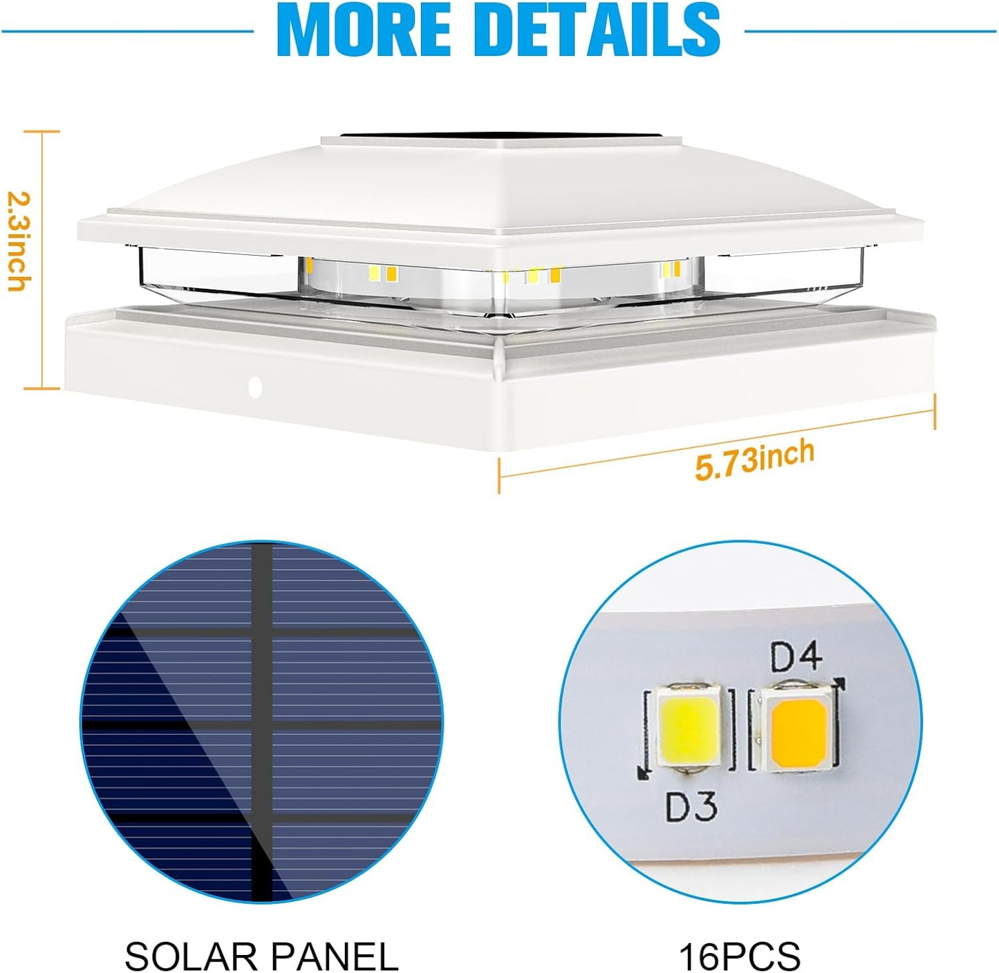 VOLISUN Solar Post Cap Light Outdoor Waterproof 6pack,Solar Fence - Post Lights for 4x4 5x5 6x6 Wooden/Vinyl Post,White Deck Post Cap Light Solar Powered with Warm White for Garden/Patio/Porch