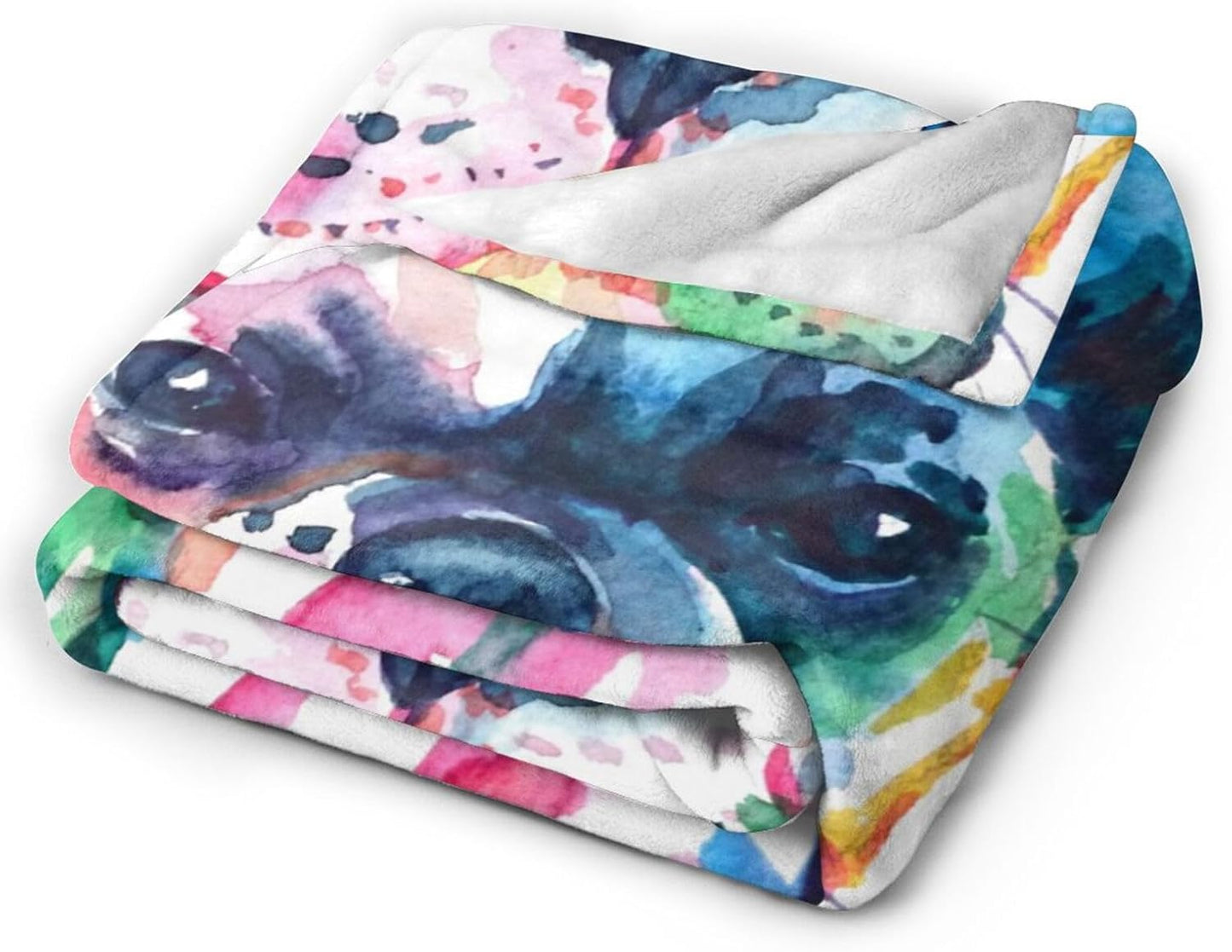 HGOD DESIGNS Watercolor French Bulldog Fleece Throw Blanket Ultra Soft Cozy Blooming Decorative Flannel Blanket All Season for Home Couch Bed Chair Travel 50x60in