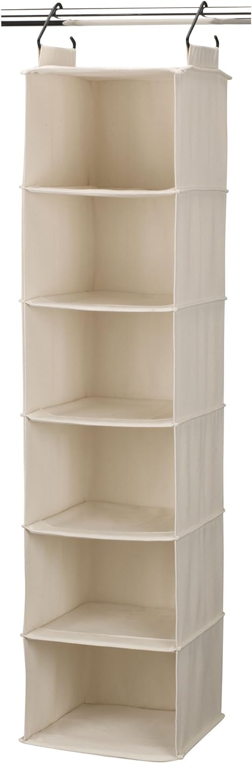 Household Essentials Cedarline 6-Shelf Hanging Closet Organizer, Heavy-Duty Cotton Canvas, Breathable, Versatile, Compact, Perfect for Rod or Wire Closets, Natural