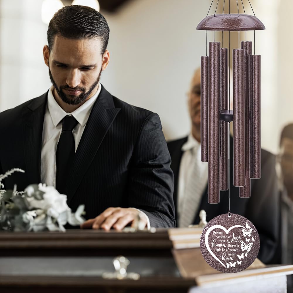 45inch Personalized Wind Chimes, Metal Memorial Wind Chimes, Heart Butterfly Wind Chime for Loss of Loved Dad/Mom, Sympathy Memorial Gifts Wind Chime Deep Tone Outdoor Decorations