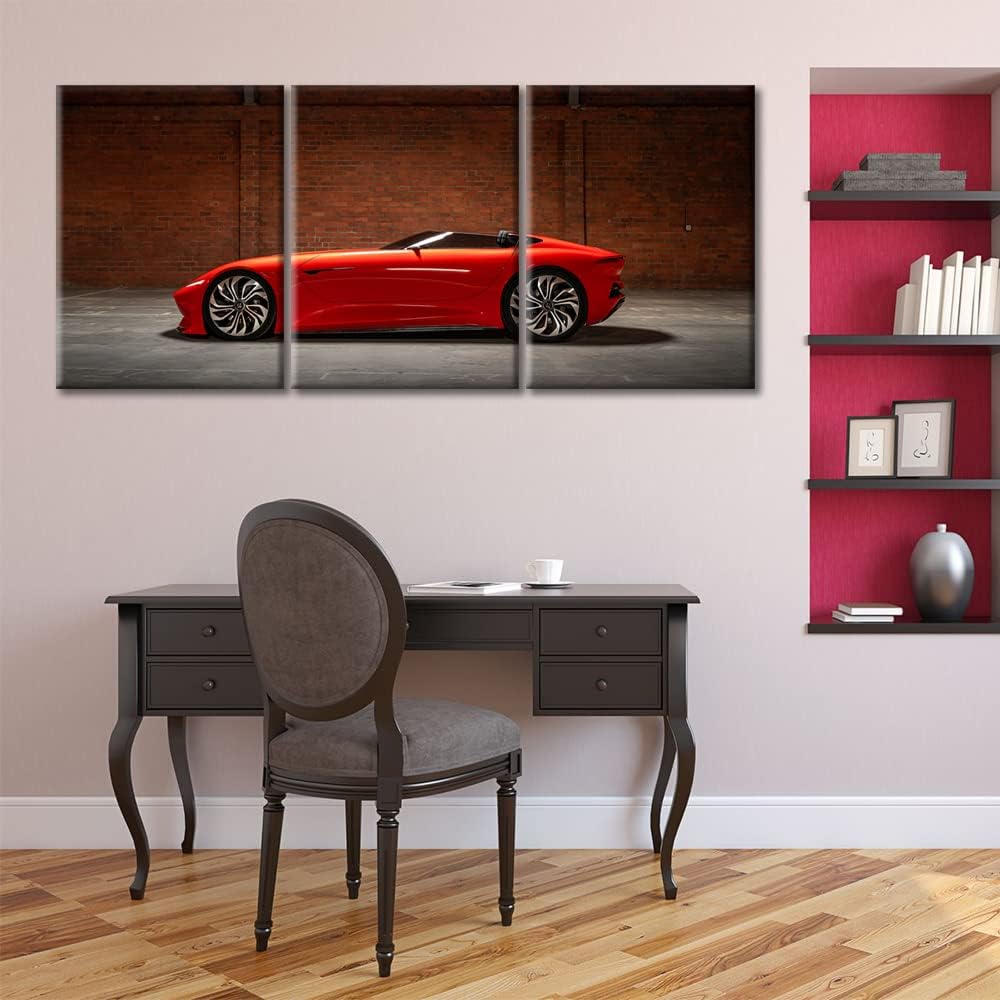 Red Sports Car Wall Art for Living Room Cool Super Car Canvas Wall Art Pictures Posters 3 Pieces Modern Wall Decor Art for Teen Boys Bedroom Office Paintings Giclee Framed Ready to Hang, 36"Wx16"H