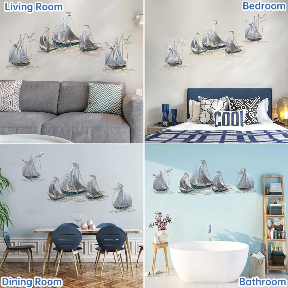 Metal Geometric Round Wall Art Abstract Metal Wall Decor for Living Room, 3d Modern Orange Circle Large Wall Art Circular Wall Decor Hanging Wall Sculptures Artwork for Outdoor Bedroom (Sailboat)