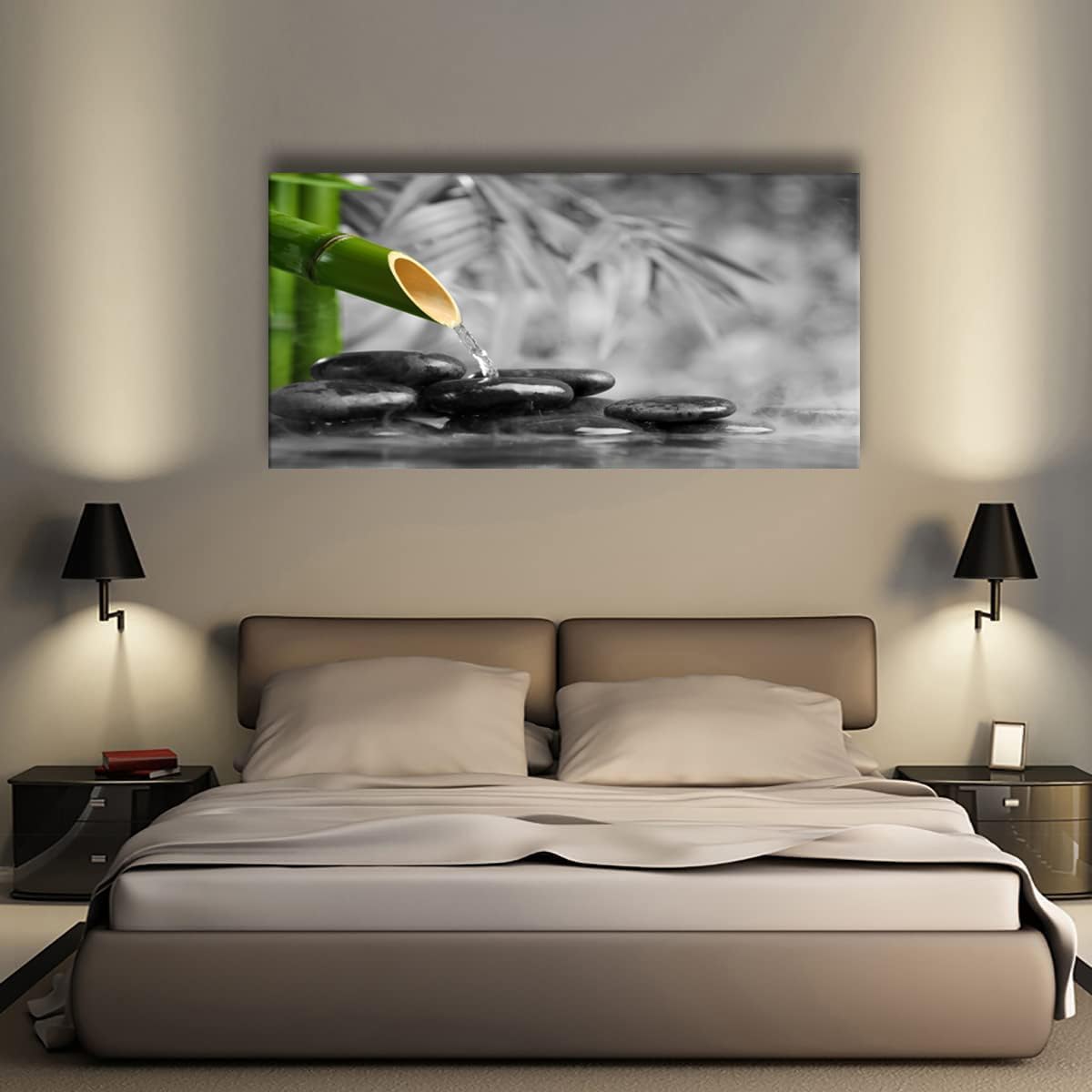 Yxbhhym Black and White Zen Canvas Wall Art Green Room Décor Stone Meditation Painting Zen Poster Prints Large Pictures for Living Room Wall Decoration Office Bedroom Wall Décor Framed Art