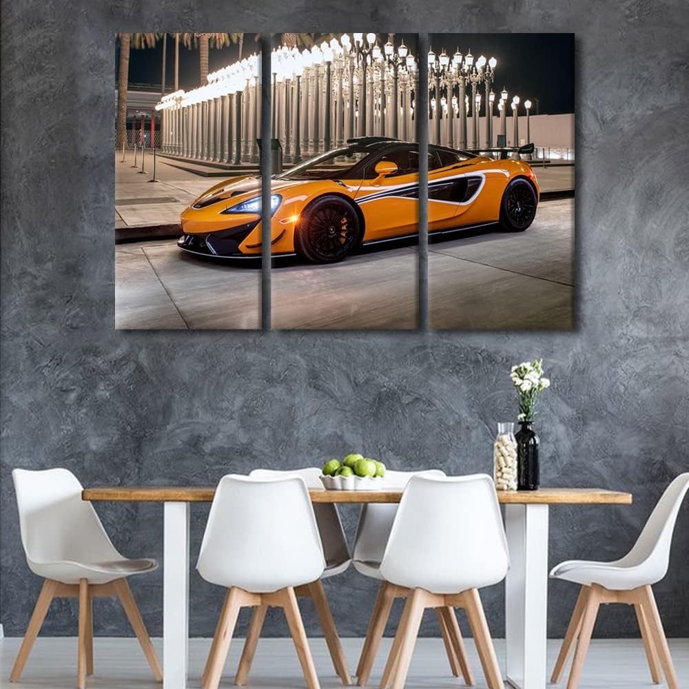 TUMOVO 3 Panels Sports Car Wall Art for Men Boys Bedroom Canvas Art Wall Decor Supercar Speed Car Modern Wall Art Pictures for Living Room Artwork Paintings Giclee Framed Ready to Hang, 60" Wx40 H