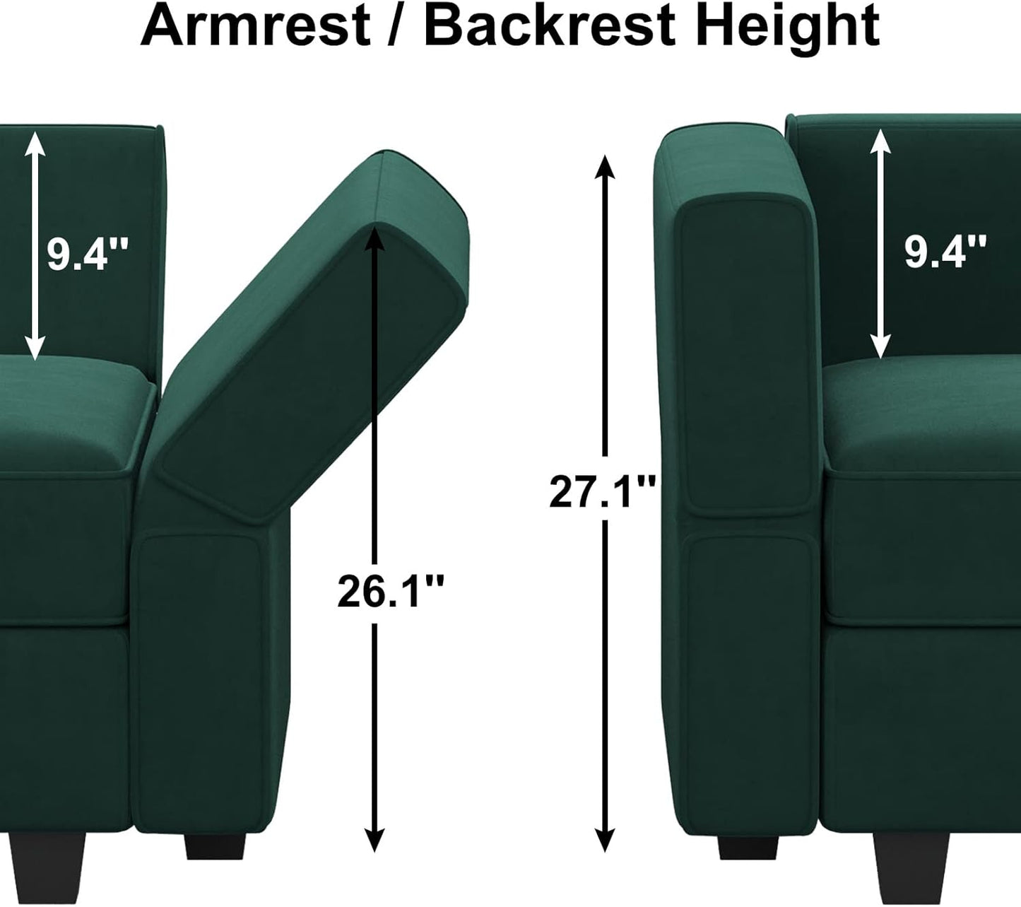 Belffin Modular Sectional Sofa U Shaped Sectional Couch with Reversible Chaises Velvet Modular Sofa with Storage Seat Green