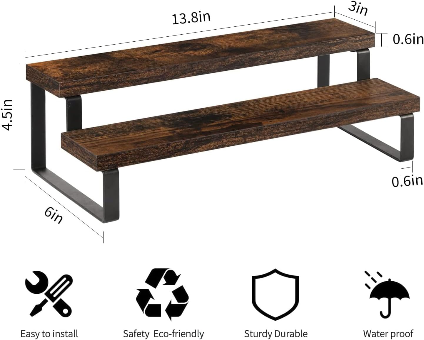 YINMIT Wooden Display Riser Stand, Tiered Perfume and Cologne Organizer Stand, 2 Tier Spice Rack Organizer, Rustic Display Shelf for Candles (2 Tier, 2 Pack)