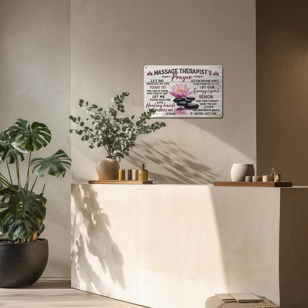 Heuhuww Massage Therapist Prayer Vintage Style Aluminum Sign for Home Office Room Wall Decor Therapist Gifts 8"x12"(H22)