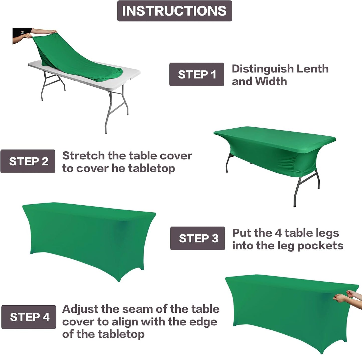 IVAPUPU 2 Pack 8FT Table Cloth for Rectangular Fitted Events Stretch Emerald Green Table Covers Washable Cover Spandex Tablecloth Protector for Party, Wedding, Cocktail, Banquet, Festival