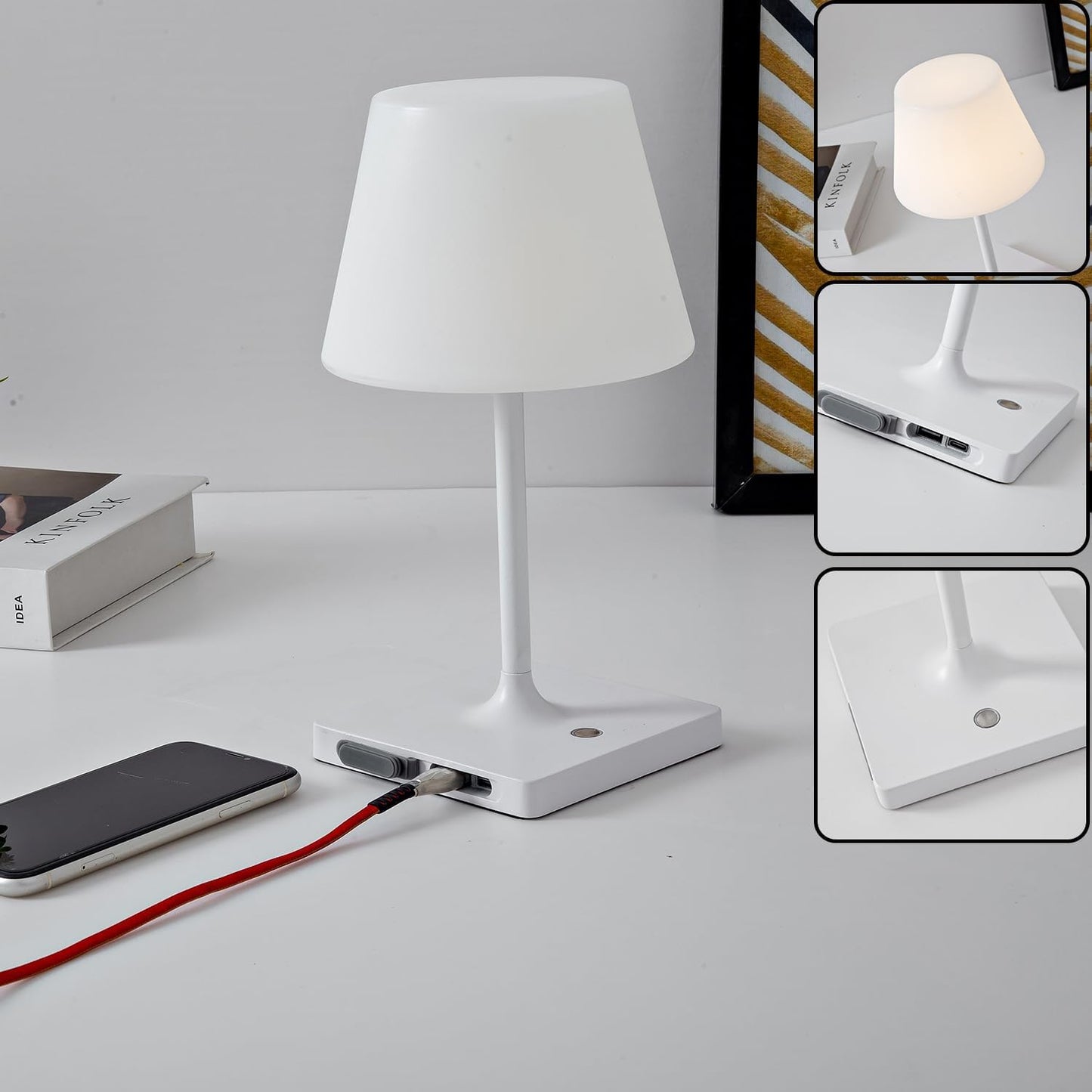 Cordless Table lamp, Outdoor Battery Operated Rechargeable Desk lamp,Waterproof Shower Lamp,4000mAh LED 3 Colors Small Wireless lamp for Kitchen Counter -White