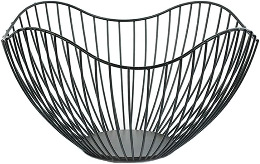 Fruit Basket for Kitchen Counter, 10 Inches Mordern Black Metal Wire Produce Bowl for Fruit Vegetable (Curve)