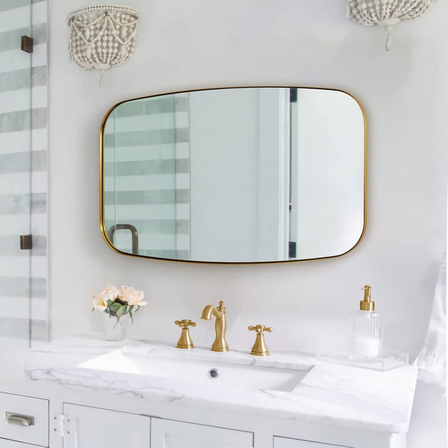ANDY STAR 24x40” Gold Bathroom Mirror, Oblong Brass Mirror with Stainless Steel Metal Frame, Brushed Gold Oval Vanity Mirror for Over Sink, Modern Anti Rust Wall Mounted