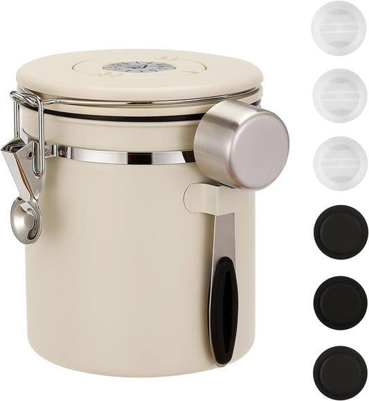 ShanSon Coffee Canister Airtight Coffee Container Stainless Steel Coffee Bean Storage Container with Scoop Coffee Canister for Beans Grounds Sugar Flour Tea Cereal,16OZ, Beige