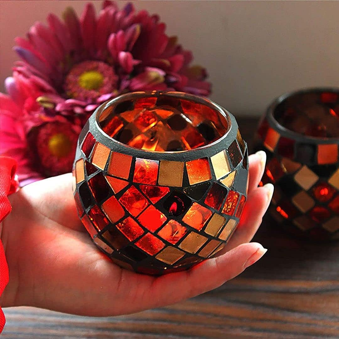 Votive Candle Holder Tea Lights - Glass Candle Holders, Mosaic Tealight Candle Holder, Candle Jar Cup for Wedding Centerpiece Party Table Decorations, Valentines Day Decor