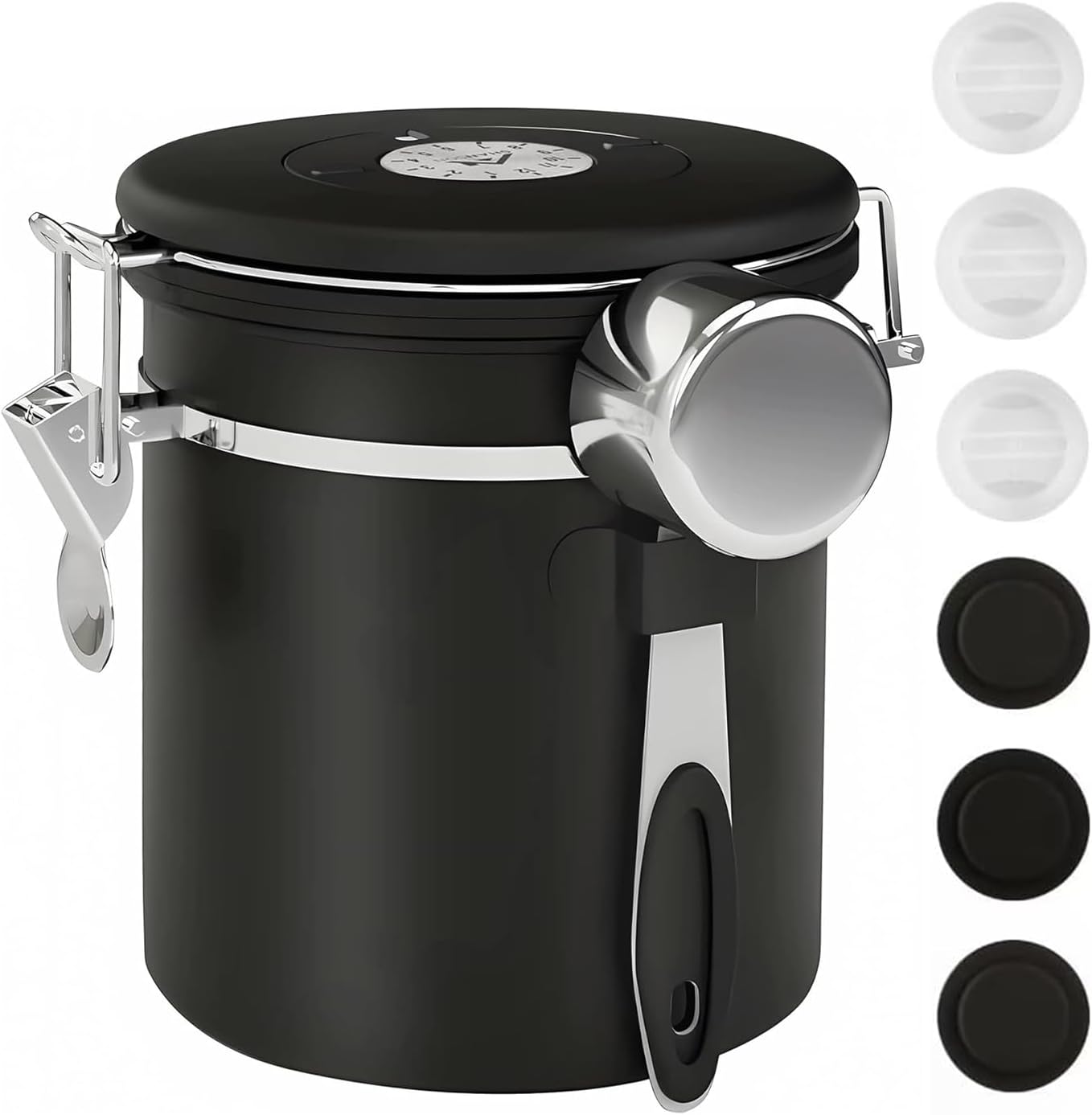 ShanSon Coffee Canister Airtight Coffee Container Stainless Steel Coffee Bean Storage Container with Scoop Coffee Canister for Beans Grounds Sugar Flour Tea Cereal,16OZ, Black