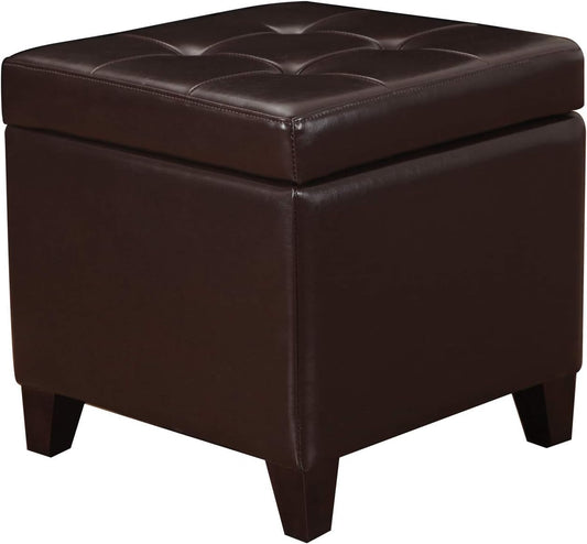 Adeco Bonded Leather Square Tufted Footstool, 18", Brown Storage Ottomans,