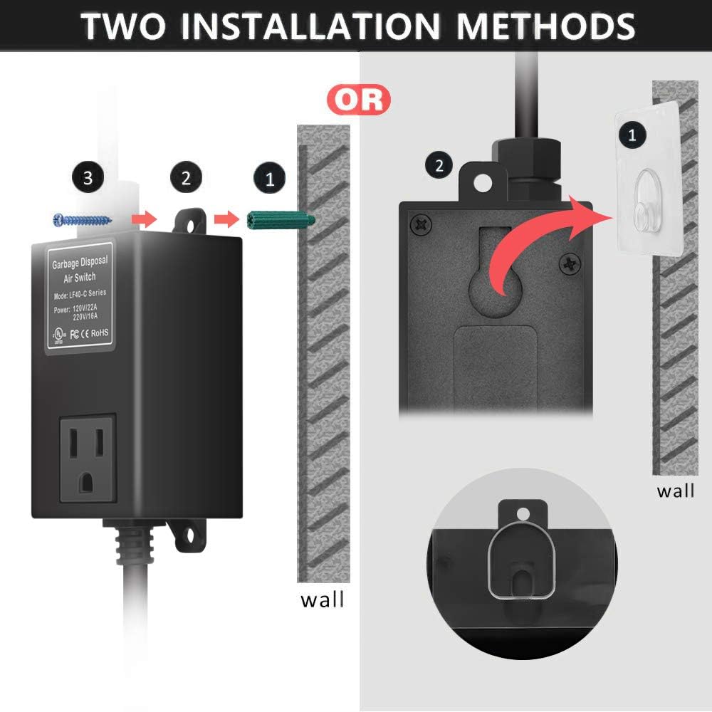 Garbage Disposal Air Switch Kit for SinkTop Waste Disposal with Stainless Steel Brushed Nickel Long Air Button by briidea