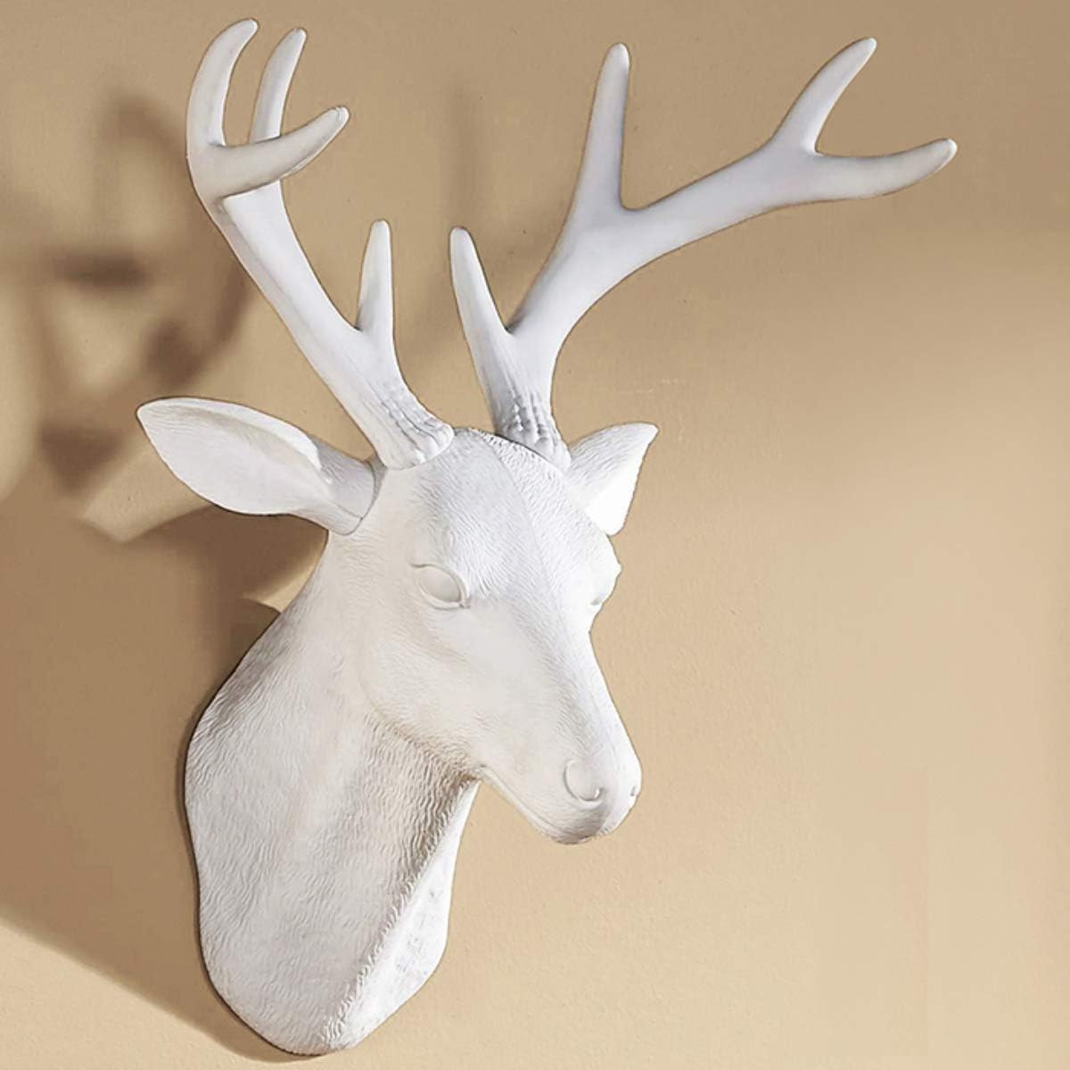 Notakia White Deer Head Wall Decor Deer Antlers Wall Sculpture Faux Taxidermy Wall Animal Head 19.69 x 11.81 x 15.75 inches (White Deer)