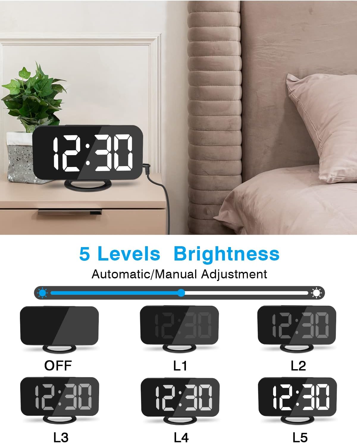 SZELAM LED RGB Digital Alarm Clock,with 11 Color Modes Display,Mirror Surface,Dual USB Charger Ports,Modern Desk Clocks for Bedroom Home Office Decor- Black