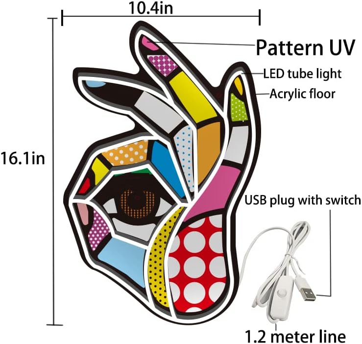 POP LED Neon Sign, Battery & USB Operated - Okay Neon Sign Wall Decor, Hands Off Home, Bedroom Decoration