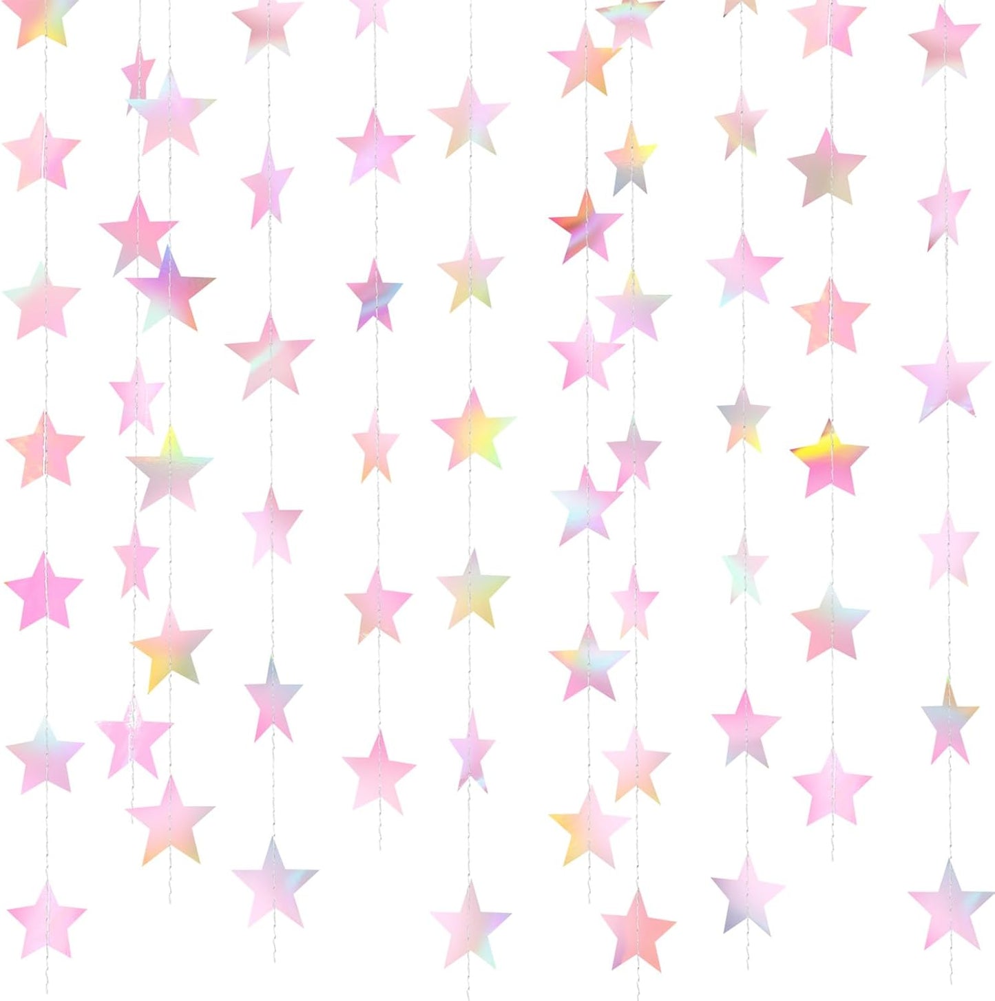 Patelai Glitter Star Garland Banner Decor 130 Feet Star Hanging Bunting Banner Twinkle Backdrop for Homecoming Classroom Wedding Birthday Halloween Christmas Party Supplies(Iridescent Pink)