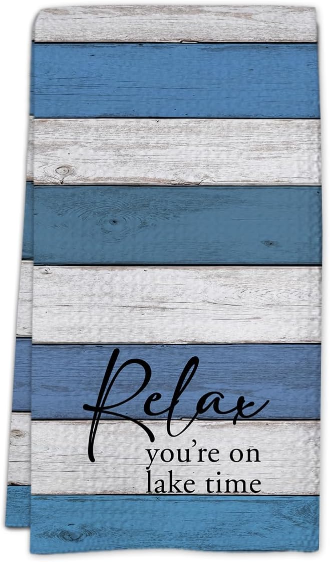 Lake House Dish Towel, Waffle Weave Microfiber Kitchen Cloth, Rustic Lake Decor for Home, Nautical Bathroom Accent, Lakehouse Gift Idea for Cottage Cabin Vacation Retreat - A03