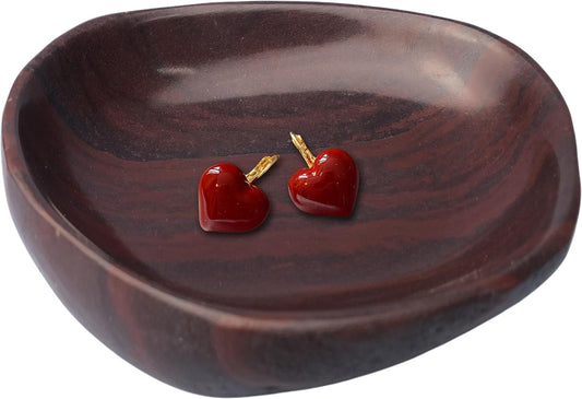 Handmade Decorative Bowl - Natural River Stone Pebble Artisan Crafted Serving Dish | 4-6 Inch Unique Decorative Tray for Home Centerpiece, Jewelry Holder (Deep Red)