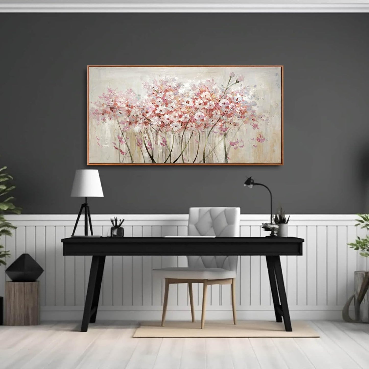 Flower Wall Art Framed Beige Canvas Paintings Colorful Wall Decor 24"x48" Art Posters Pictures for Dining Room Office Hotel