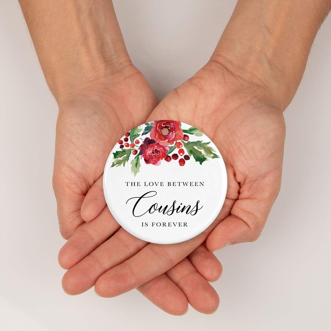 Andaz Press Round Ceramic Porcelain Christmas Tree Ornament Keepsake Gift for Cousins, The Love Between Cousins is Forever, 1-Pack Cousin Ornament 2025 Cousin Christmas Ornaments