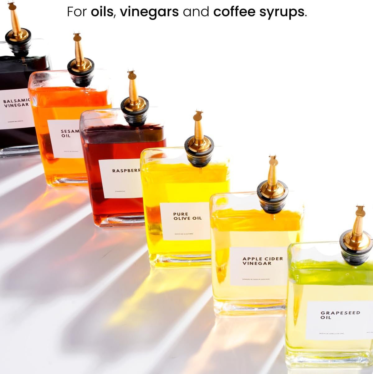 Olive Oil Dispenser for Kitchen, Cooking Oil and Vinegar Dispenser Set, Olive Oil Bottle, Soy sauce dispenser, coffee syrup bottles - 2 pcs, Silver