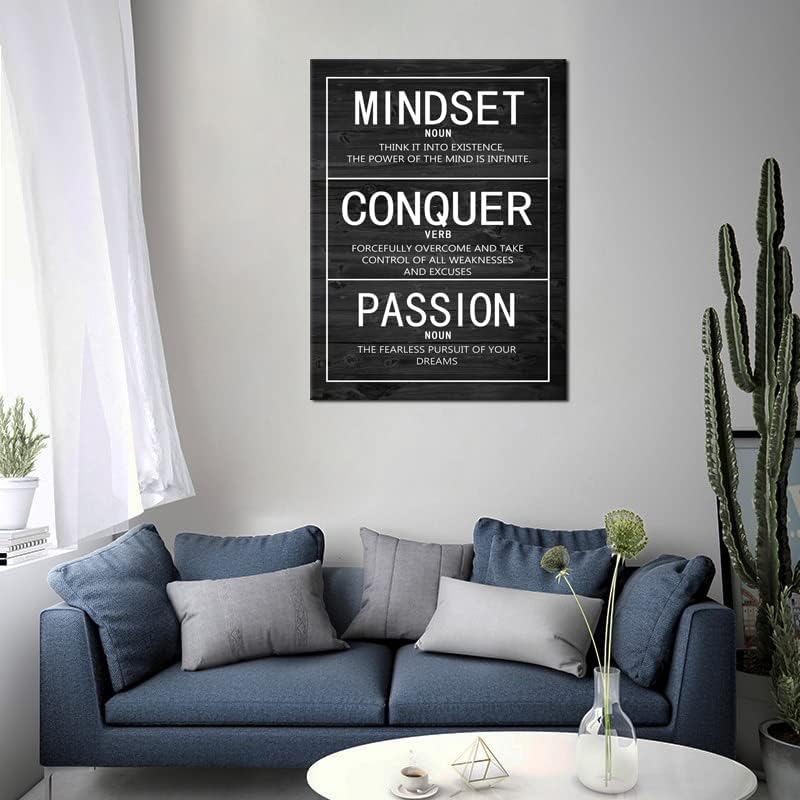 Passion Mindset Conquer Motivational Poster Inspirational Canvas Wall Art Paintings Inspiration Artwork Living Room Office Prints Wall Decor Decoration Wooden Framed Ready to Hang [30''Wx 40''H]