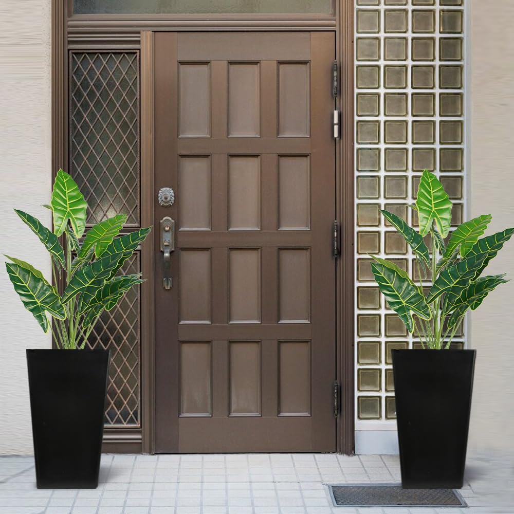 Melorca&Guilla Artificial Plants 2PCS 30“ Fake Taro Plants,Large Faux Plant,Artificial Grass Greenery Shrubs Bushes for Garden Porch Window Box Shop Office Home Décor