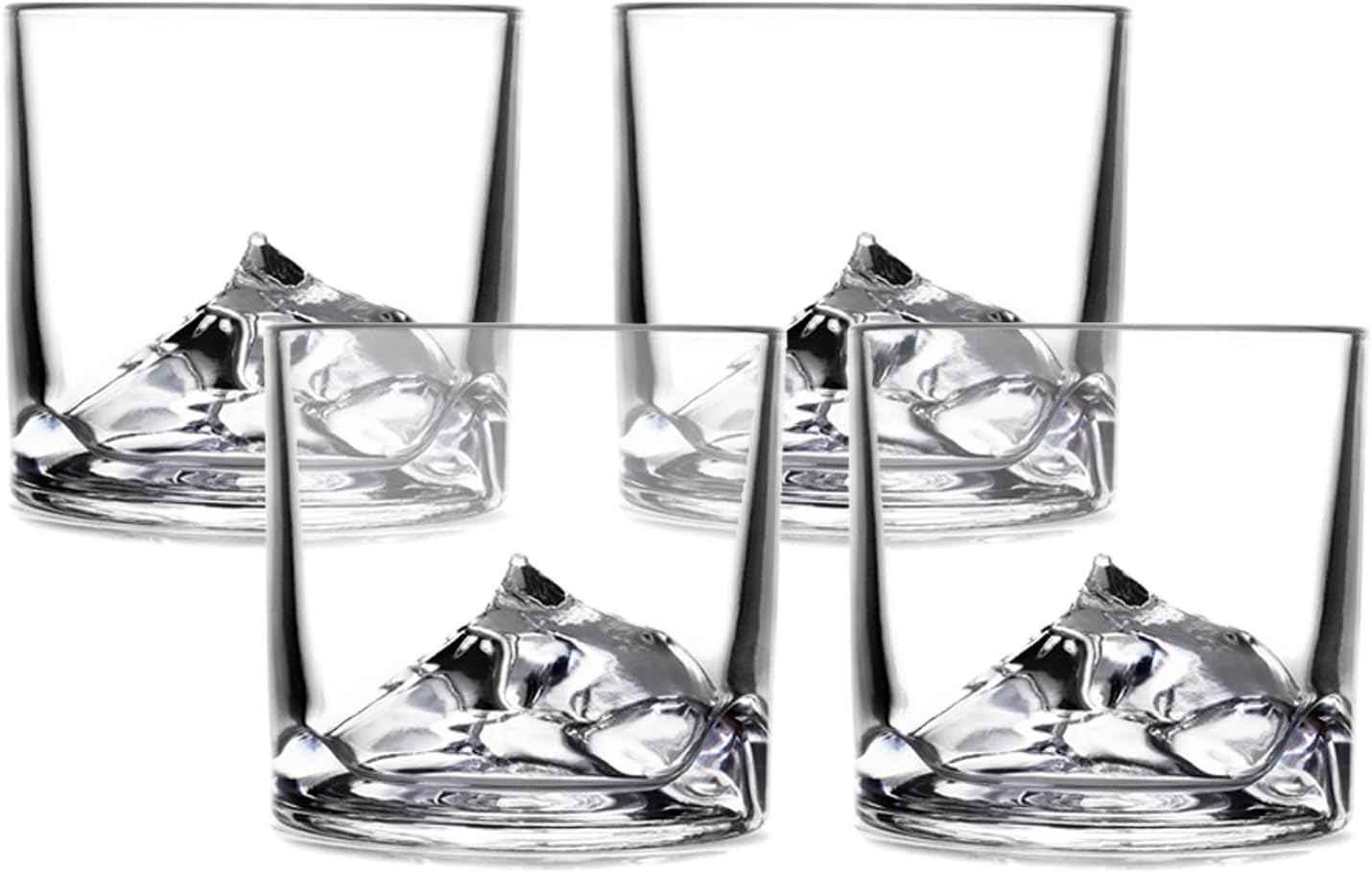 Mount Everest Heavy Crystal Whiskey Glasses Gift Set of 4, Thick Freezable Bourbon Glass 1lb Each, Premium Whiskey Gifts for Men, Frozen Crystal Chills Cocktails, 10 oz