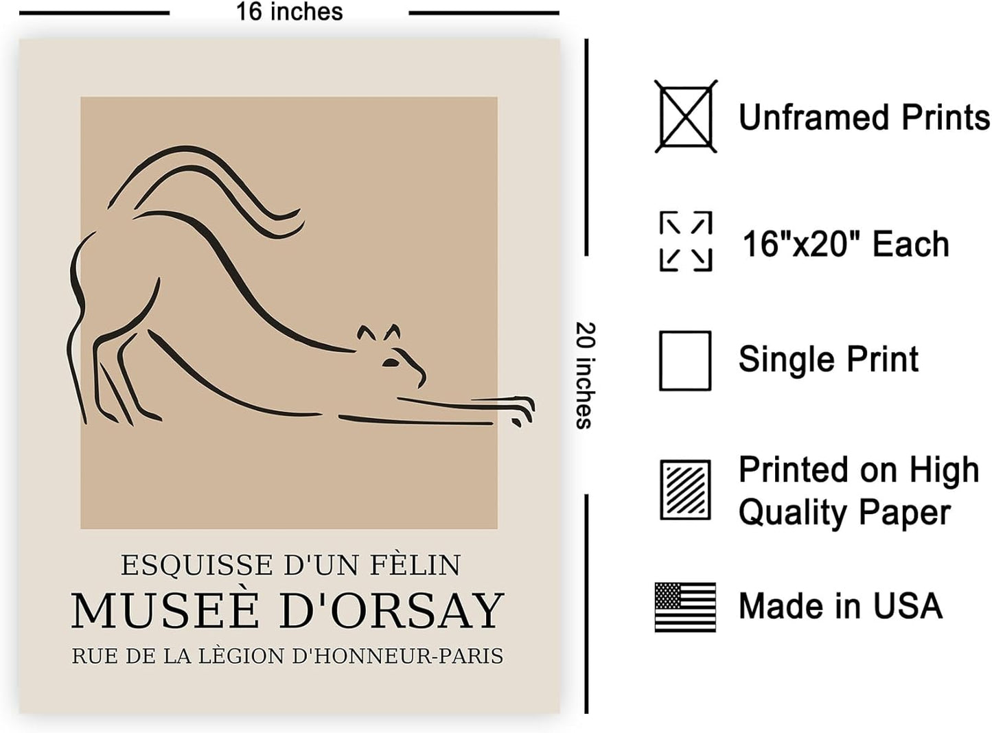 Poster Master Vintage Poster - Retro Cat Print - Line Drawing Art - Sketch Art - Gift for Boys, Girls & Animal Lover - Cute Decor for Bedroom, Kid's Room or Nursery - 16x20 UNFRAMED Wall Art