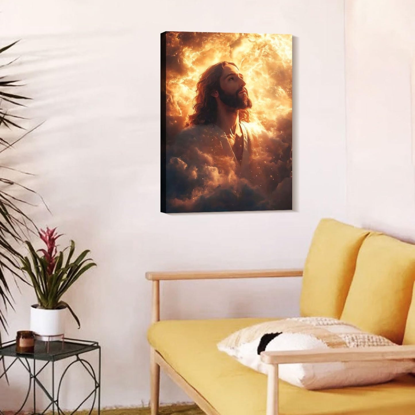 Framed Canvas Jesus Divine Glory Wall Decor Wall Art Gallery Decoration Unique Print Wall Decor for Living Room Bedroom Church Home Decor 16x24 Inch Ready to Hang