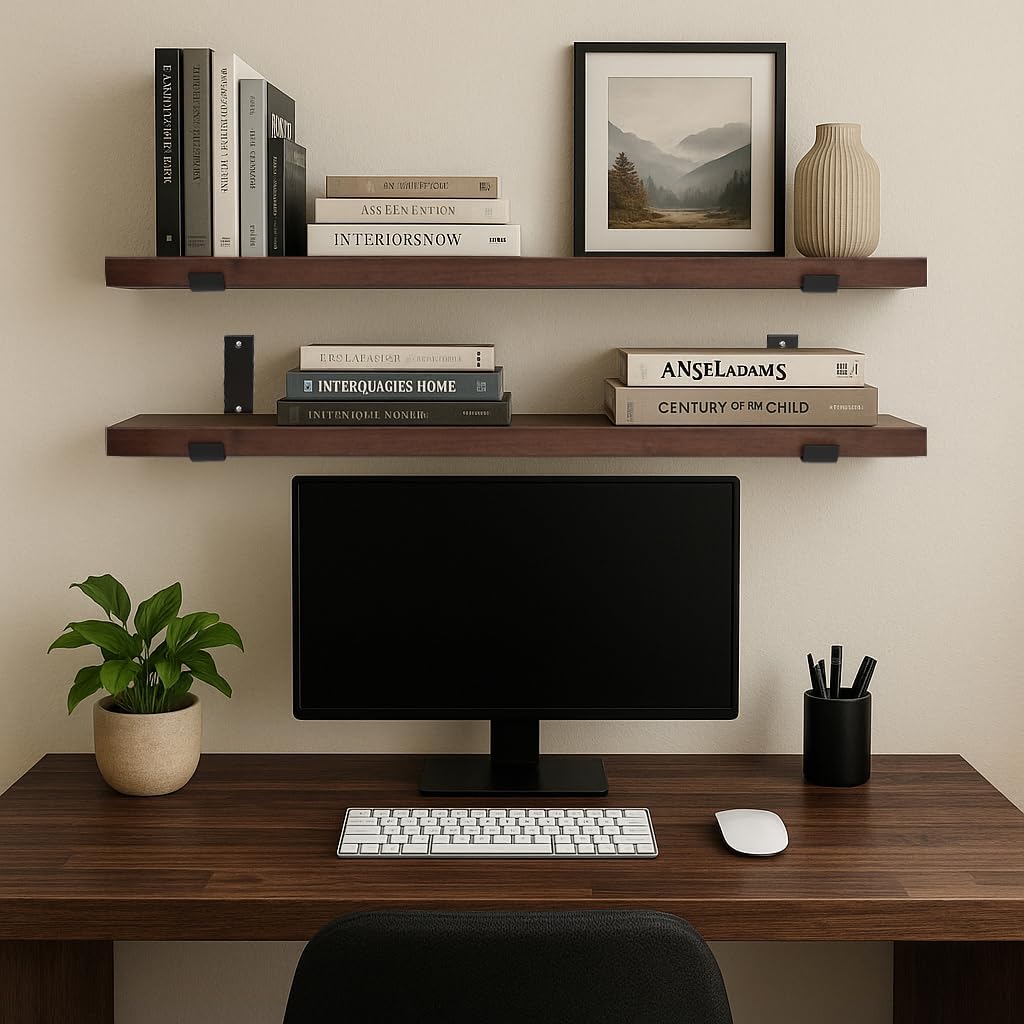 CONSDAN Floating Shelves for Wall Mounted Book Shelf Hanging Shelves Floating Bookshelf for Bedroom, Bathroom, Living Room, Kitchen USA Grown Solid Hardwood, Dark Maple 36x7.5x1.5 in (Set of 2)