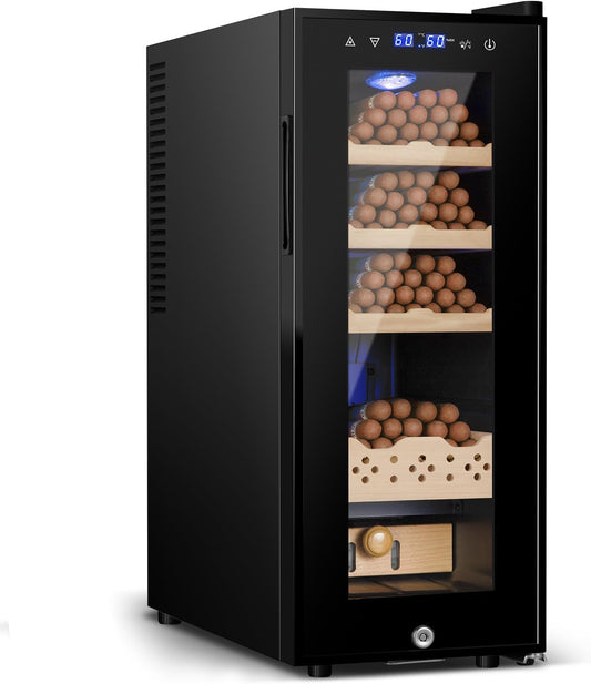 Electric Cigar Humidor, 35L 250 Counts Large Capacity Thermostatic Desktop Humidor Cabinet with Digital LED Screen, Safety Lock,Smart Humidity & Temp Control, Gifts for Men