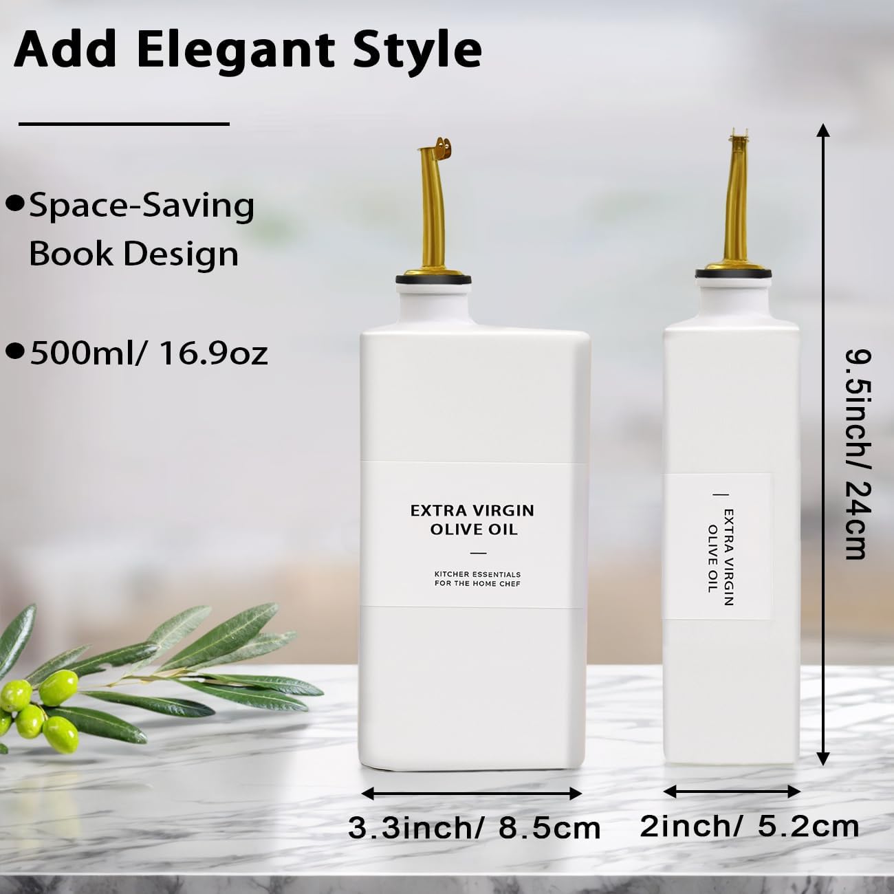 Olive Oil Dispenser Bottle for Kitchen, 16.9oz Soy Sauce Dispenser, UV Protected Oil&Vinegar Cruet Set, Soy Sauce Dispenser (White, Set of 2)
