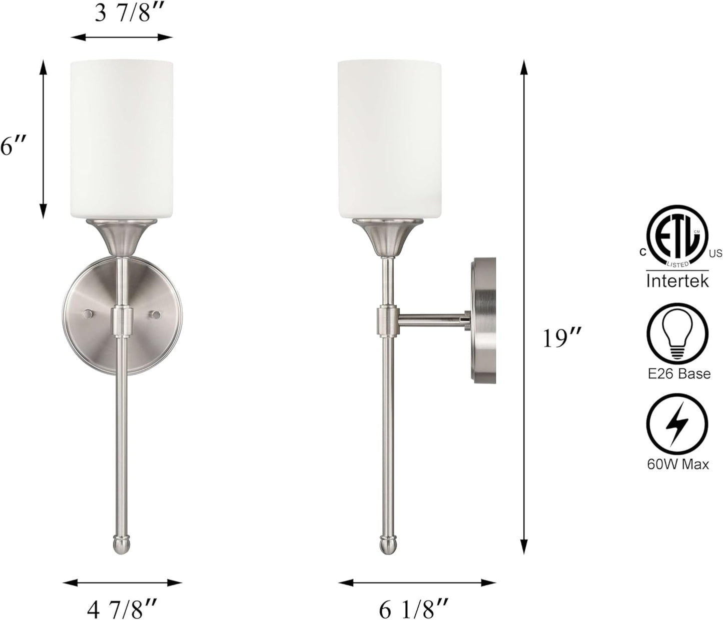 XiNBEi Lighting Wall Light 1 Light Wall Sconce with Glass, Bath Vanity Sconce for Bathroom Bedroom & Living Room, Brushed Nickel Finish XB-W1216-BN