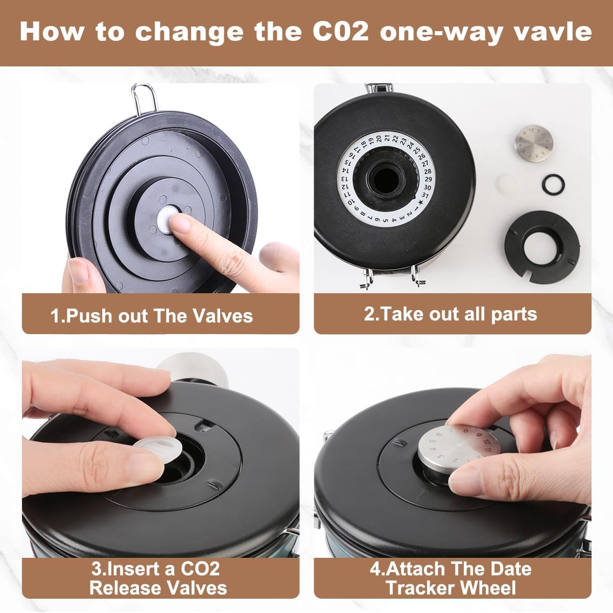 Coffee Canister Airtight Storage Container Stainless Steel Coffee Jar with Scoop,Date Tracker CO2 Release Valve for Dry Food Beans Ground Tea Flour Cereal and Sugar (1.8L Grey-Brown With Spoon)