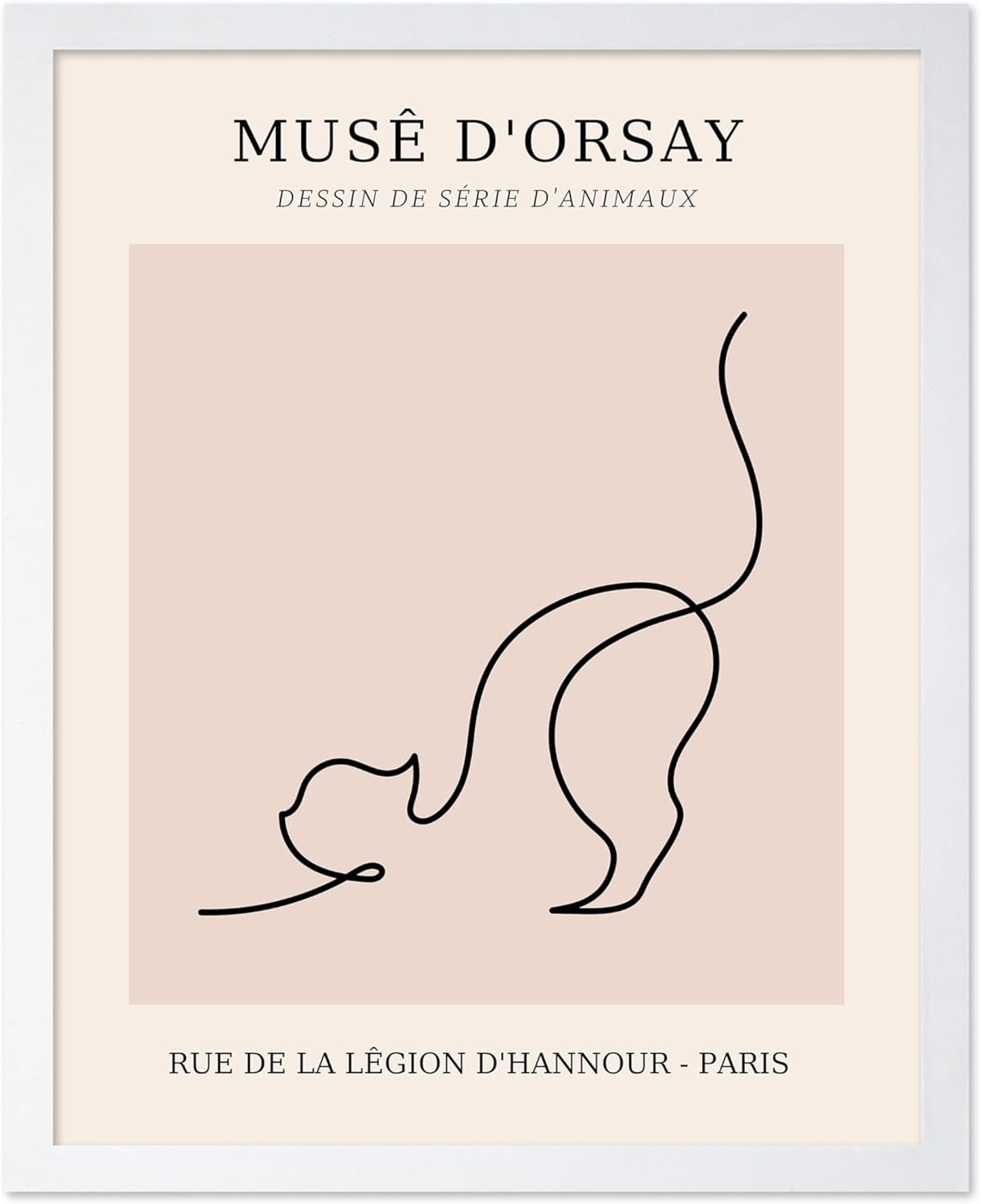 Poster Master Vintage Poster - Retro One Line Cat Drawing Print - Cat Art - Minimal Gift for Men, Women, Animal Lover - Abstract Wall Decor for Home, Office, Bedroom, 16x20 White Framed