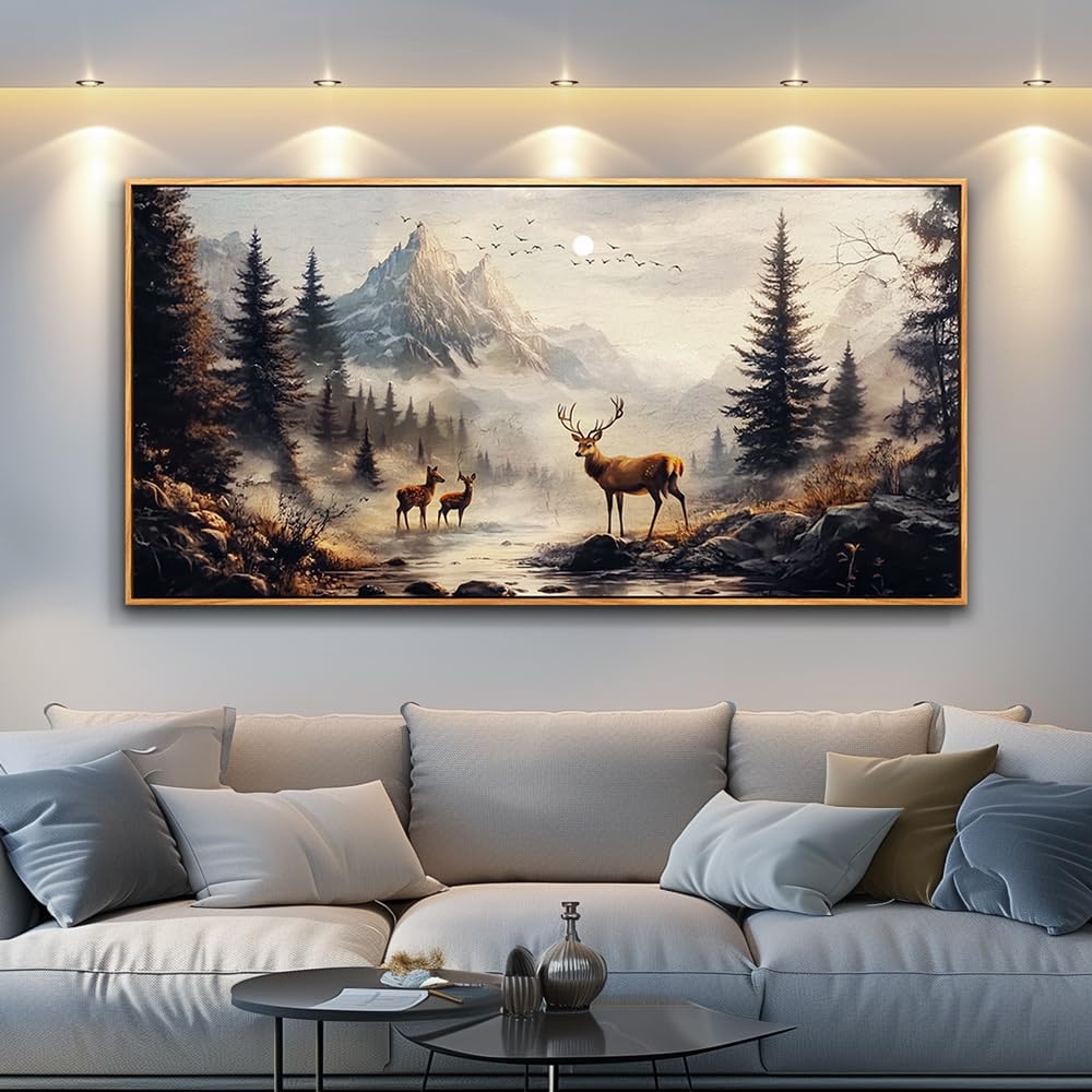 KELIYUAN Large Canva Wall Decor For Living Room Wood Framed Wall Art For Bedroom Office Murals Landscape Painting Of Elk Mountain Pictures Modern Restaurant Room Home Decorations Aesthetics 30"X60"